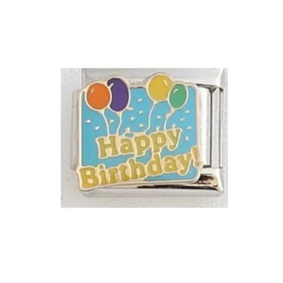 Happy Birthday Italian Charm Link, Stainless Steel