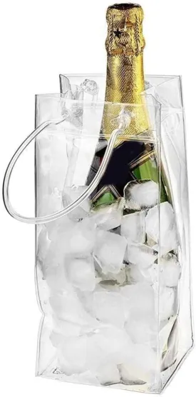Ice Buckets PVC Anti-Leakage Ice Bag Transparent Ice Bucket Portable Ice Bag with Handle for Refrigerated Champagne Red Wine Bottle Barware