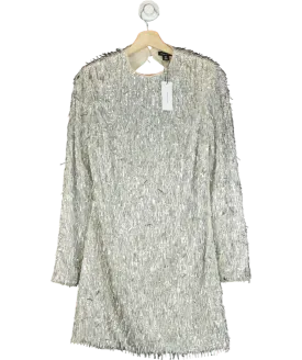 Karen Millen Metallic Sequin Strong Shoulder Cut Out Back Woven Mini Dress UK 8