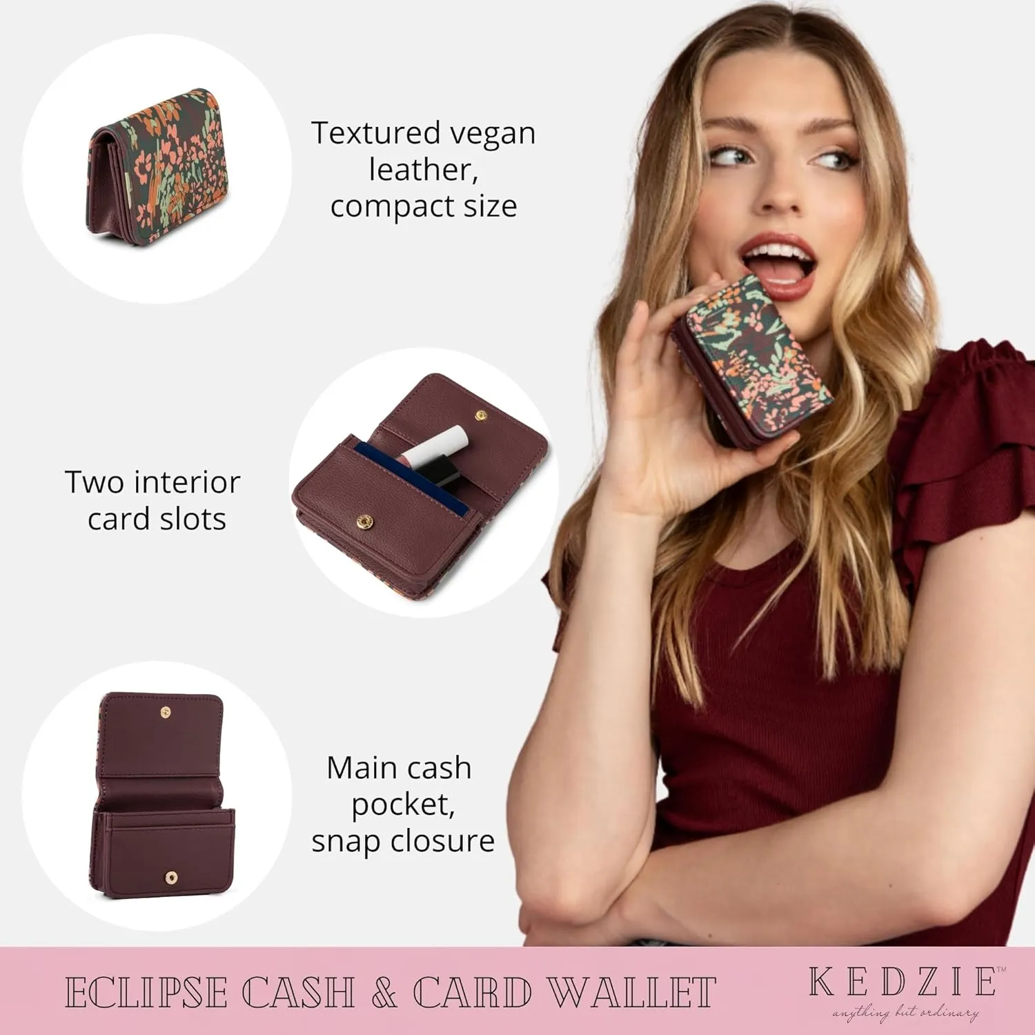 KEDZIE Essentials Only Cash & Card Wallet Clutch In Vegan Leather with Snap Closure for Women - Muse