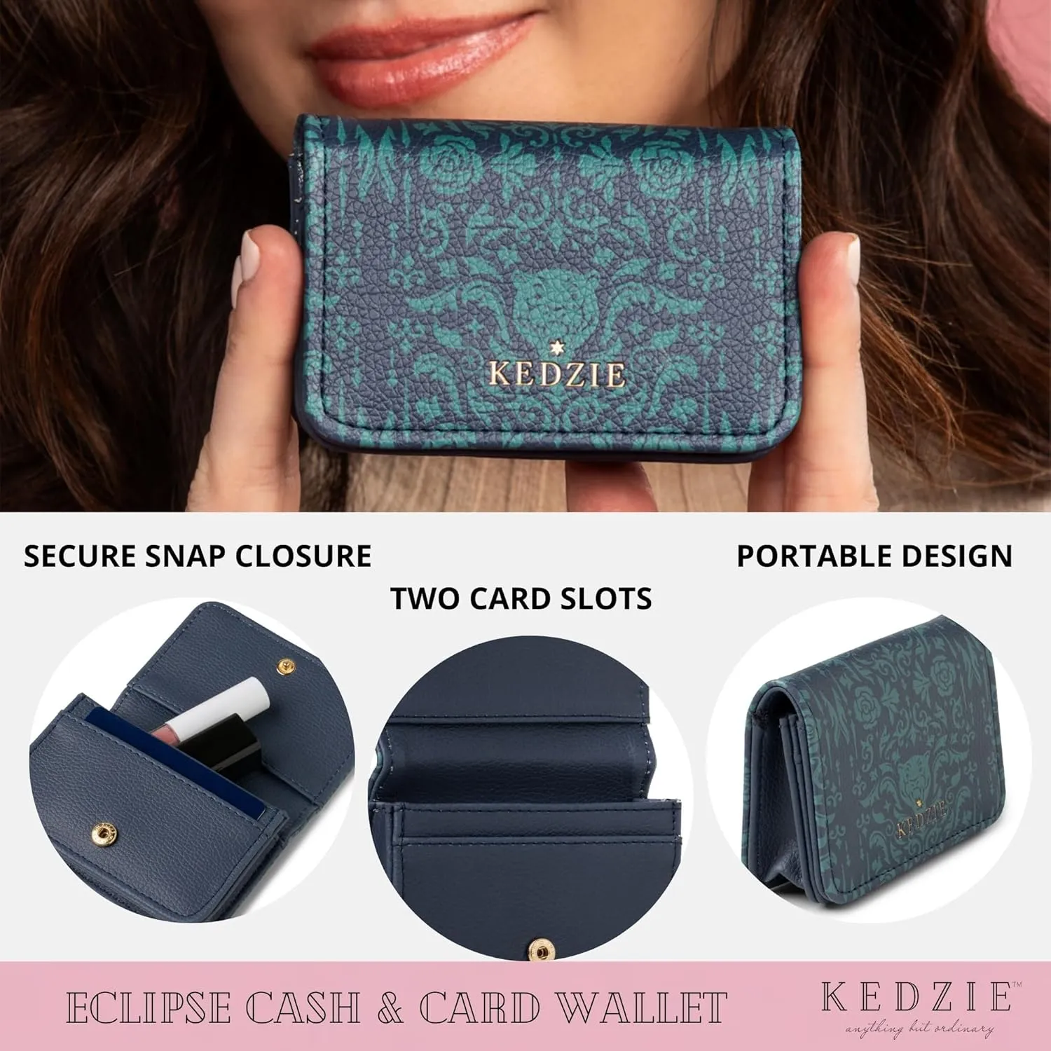 KEDZIE Essentials Only Cash & Card Wallet Clutch In Vegan Leather with Snap Closure for Women - Viceroy