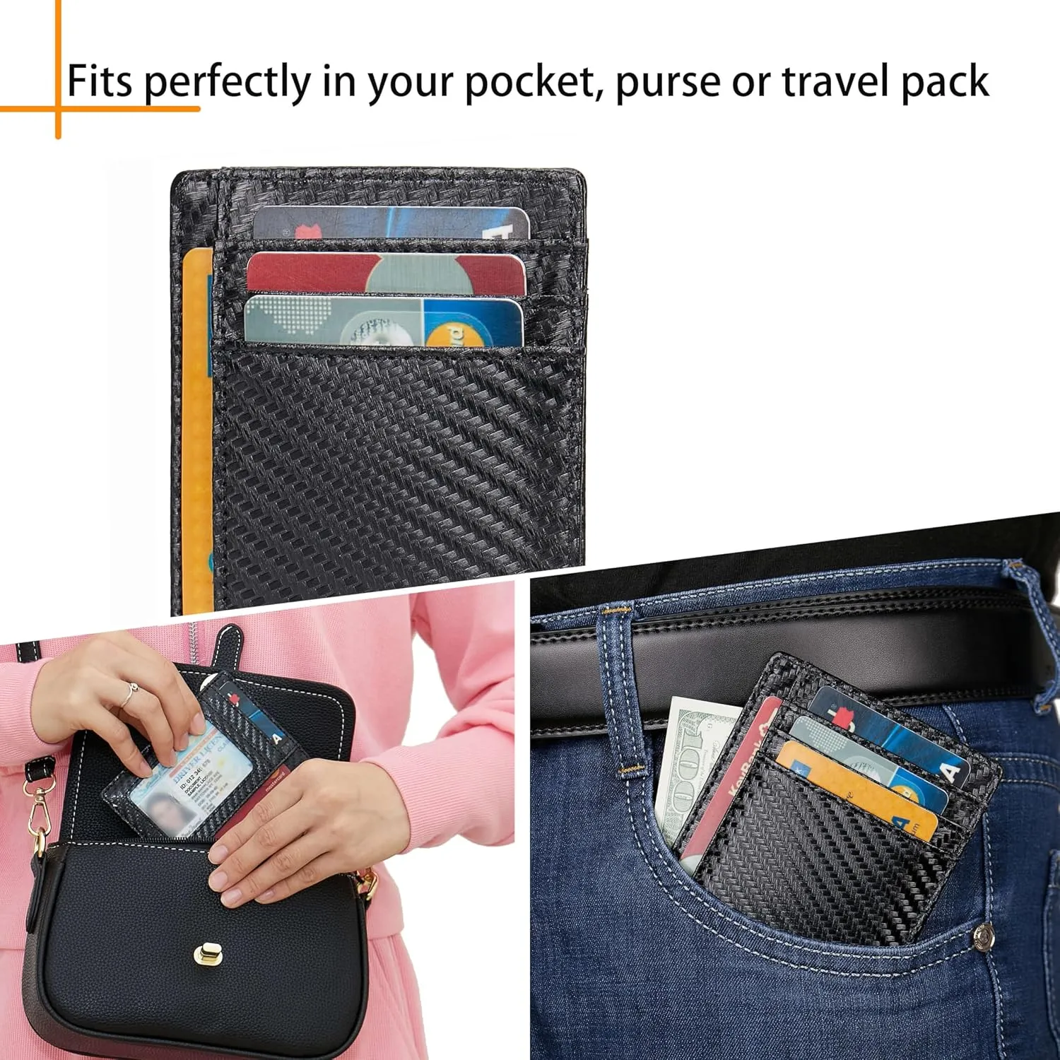 LinsCraft Slim Minimalist Wallet, Small Leather Front Pocket Wallets, RFID Blocking, Credit Card Holder for Men Women