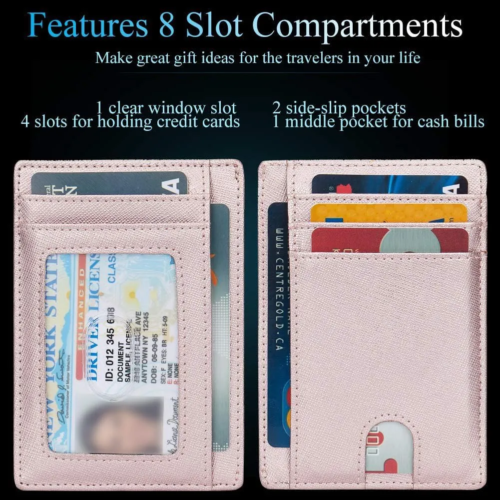 LinsCraft Slim Minimalist Wallet, Small Leather Front Pocket Wallets, RFID Blocking, Credit Card Holder for Men Women