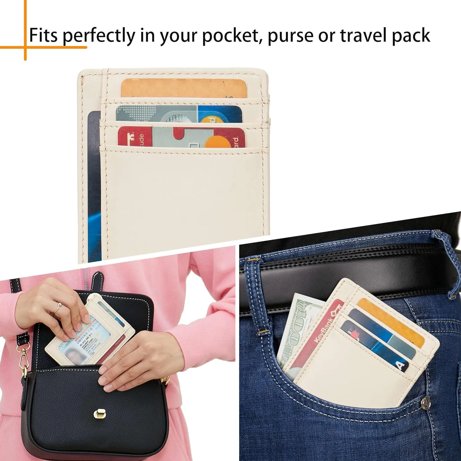 LinsCraft Slim Minimalist Wallet, Small Leather Front Pocket Wallets, RFID Blocking, Credit Card Holder for Men Women