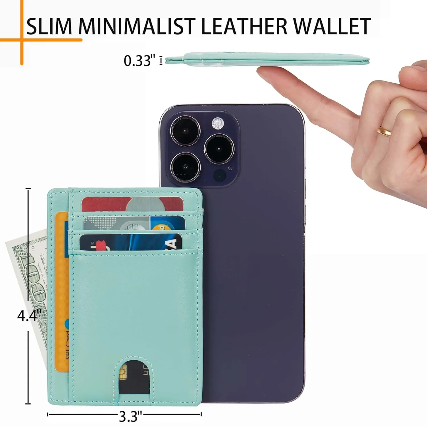 LinsCraft Slim Minimalist Wallet, Small Leather Front Pocket Wallets, RFID Blocking, Credit Card Holder for Men Women