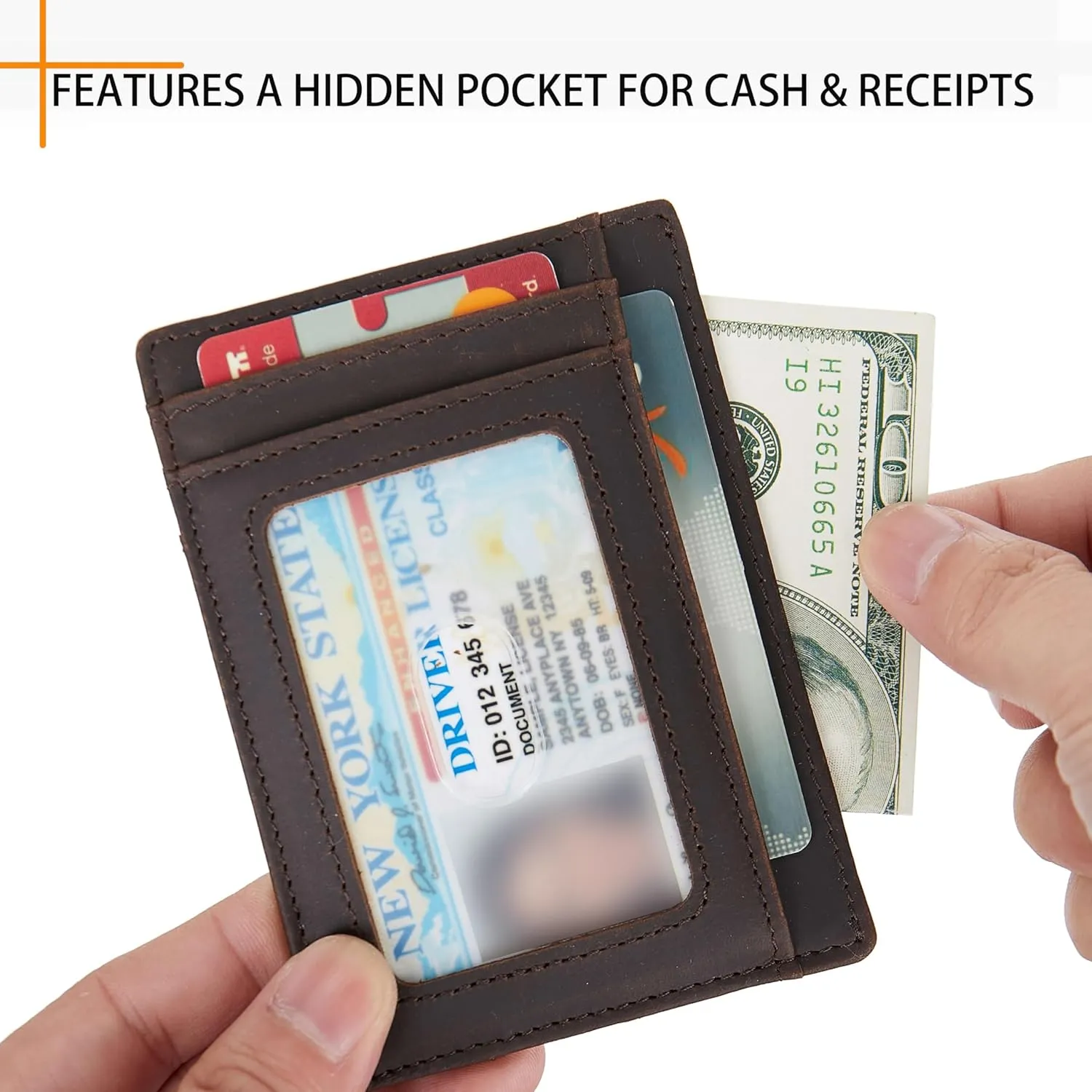LinsCraft Slim Minimalist Wallet, Small Leather Front Pocket Wallets, RFID Blocking, Credit Card Holder for Men Women
