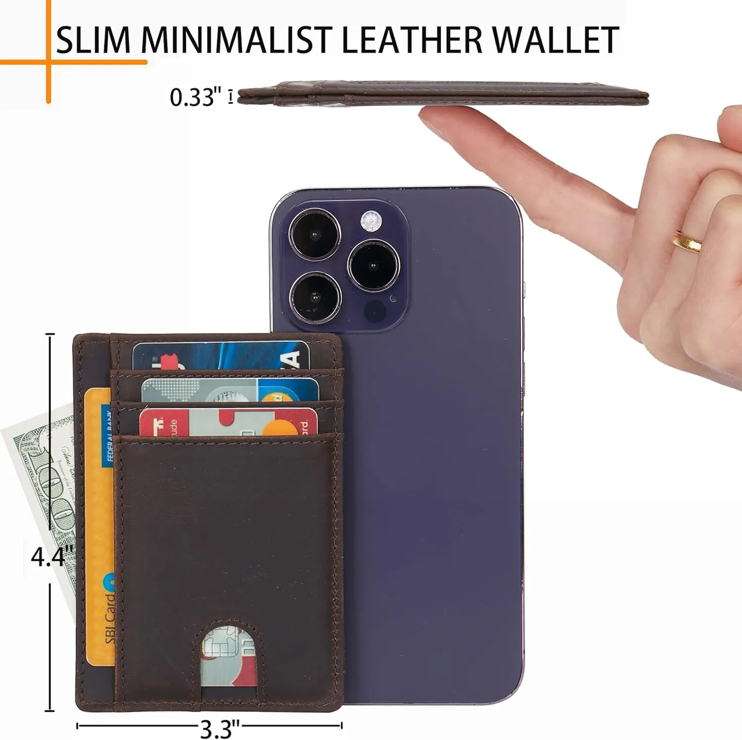 LinsCraft Slim Minimalist Wallet, Small Leather Front Pocket Wallets, RFID Blocking, Credit Card Holder for Men Women