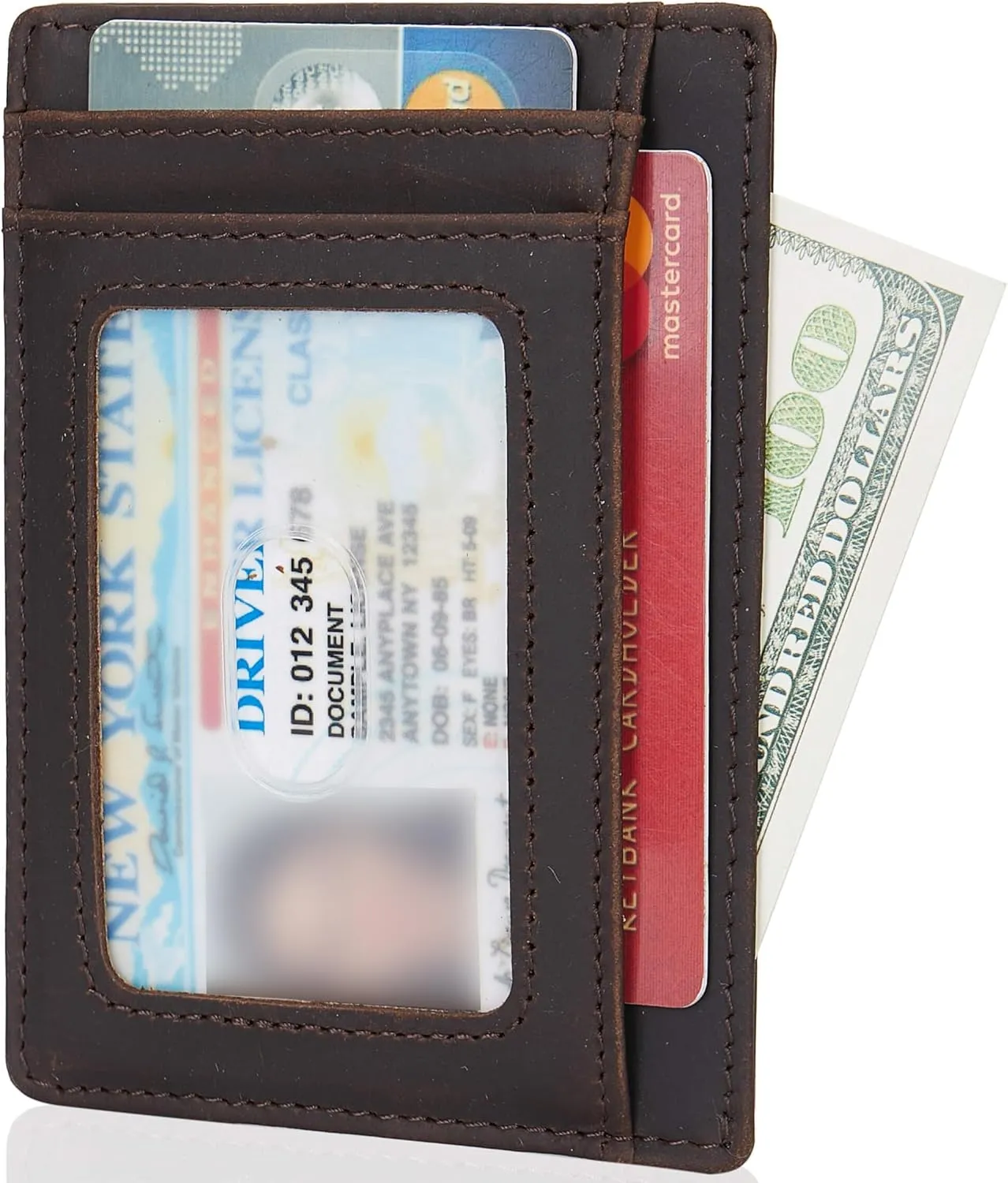LinsCraft Slim Minimalist Wallet, Small Leather Front Pocket Wallets, RFID Blocking, Credit Card Holder for Men Women