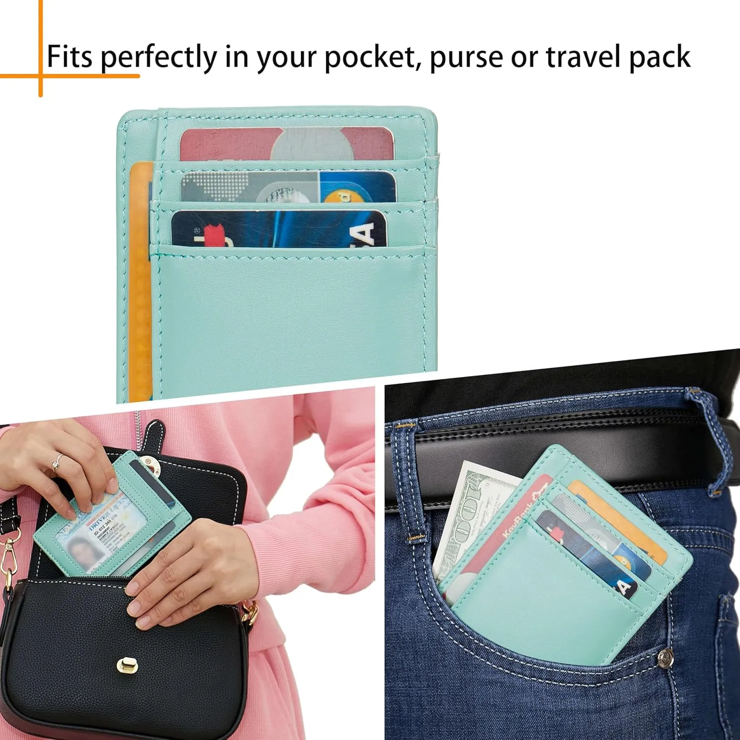 LinsCraft Slim Minimalist Wallet, Small Leather Front Pocket Wallets, RFID Blocking, Credit Card Holder for Men Women