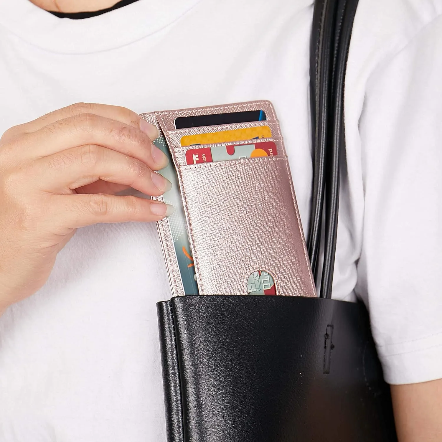 LinsCraft Slim Minimalist Wallet, Small Leather Front Pocket Wallets, RFID Blocking, Credit Card Holder for Men Women