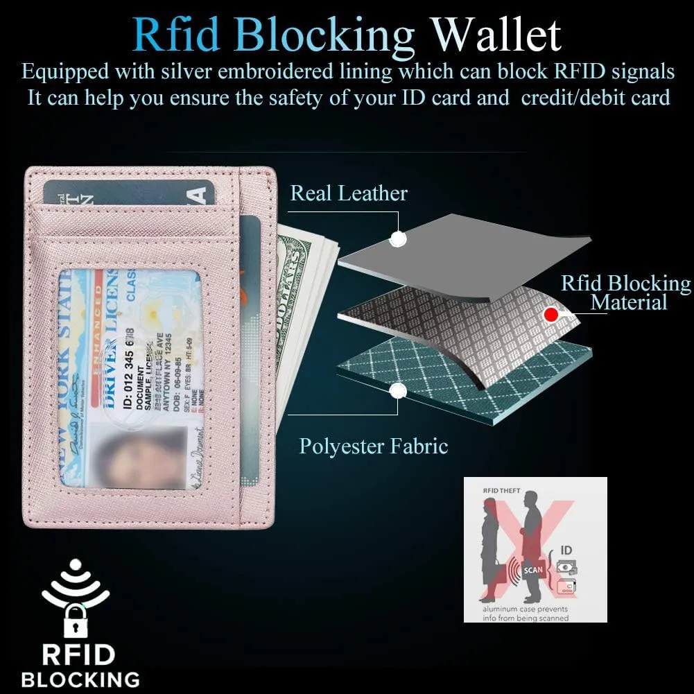 LinsCraft Slim Minimalist Wallet, Small Leather Front Pocket Wallets, RFID Blocking, Credit Card Holder for Men Women