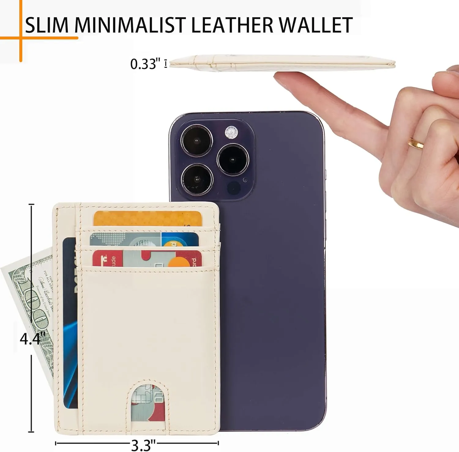 LinsCraft Slim Minimalist Wallet, Small Leather Front Pocket Wallets, RFID Blocking, Credit Card Holder for Men Women