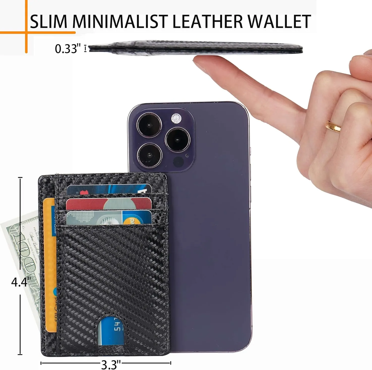 LinsCraft Slim Minimalist Wallet, Small Leather Front Pocket Wallets, RFID Blocking, Credit Card Holder for Men Women