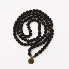 Lotus Charm Lava Rock 108 Mala Beads Bracelet