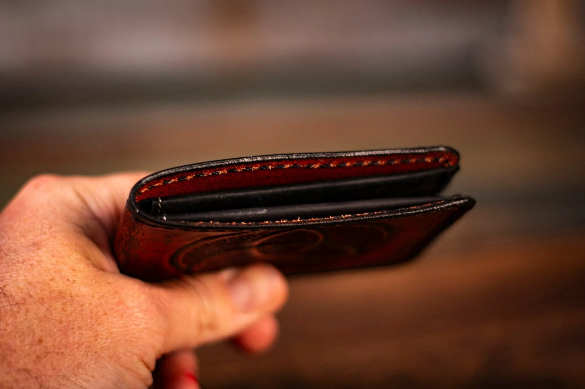 Norse-Inspired Handmade Leather Wallet with Trinity Knot