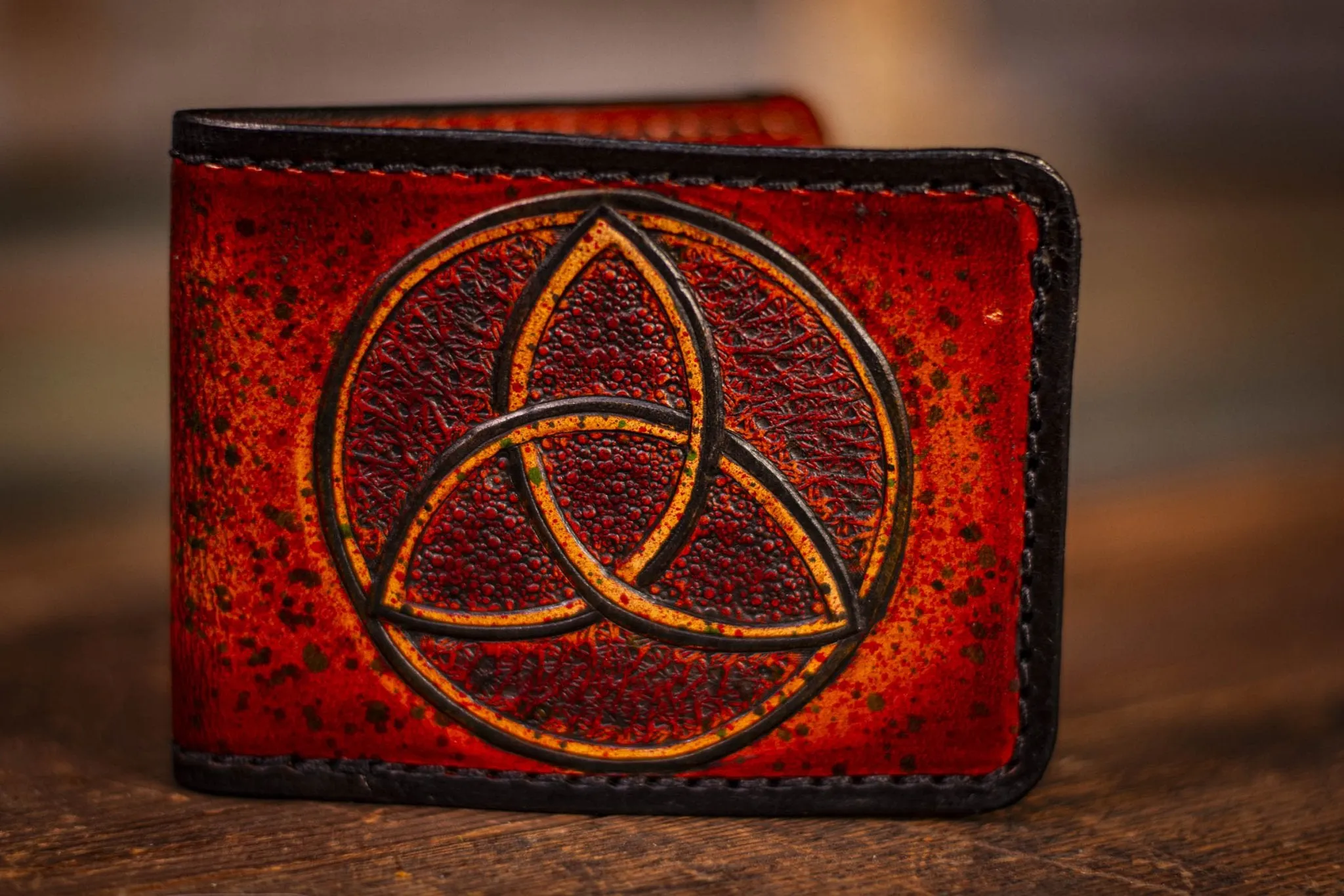 Norse-Inspired Handmade Leather Wallet with Trinity Knot