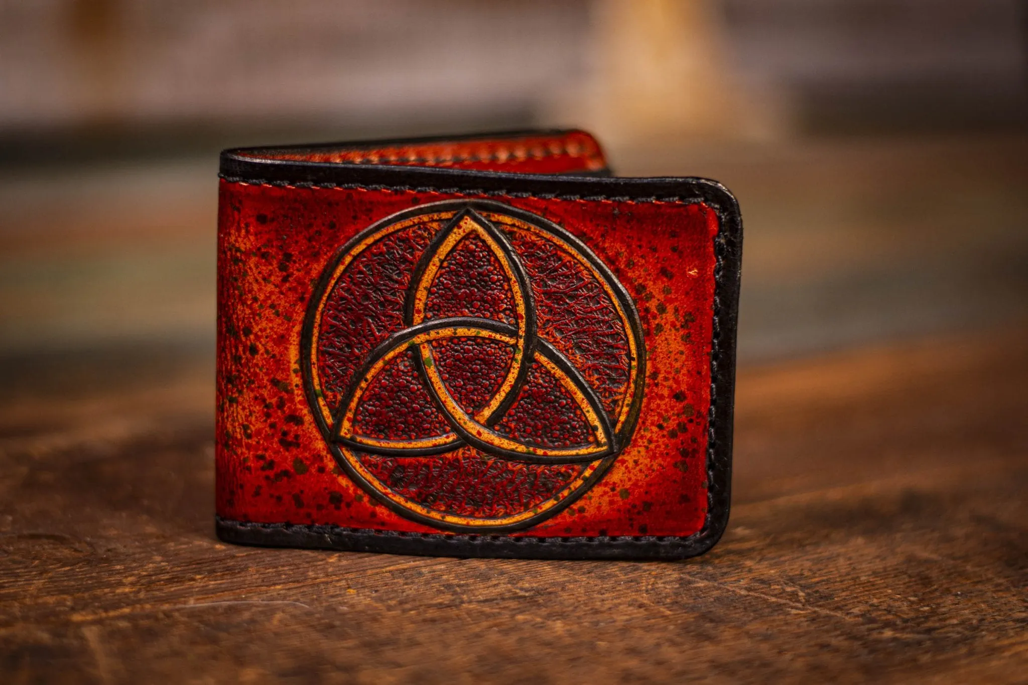 Norse-Inspired Handmade Leather Wallet with Trinity Knot
