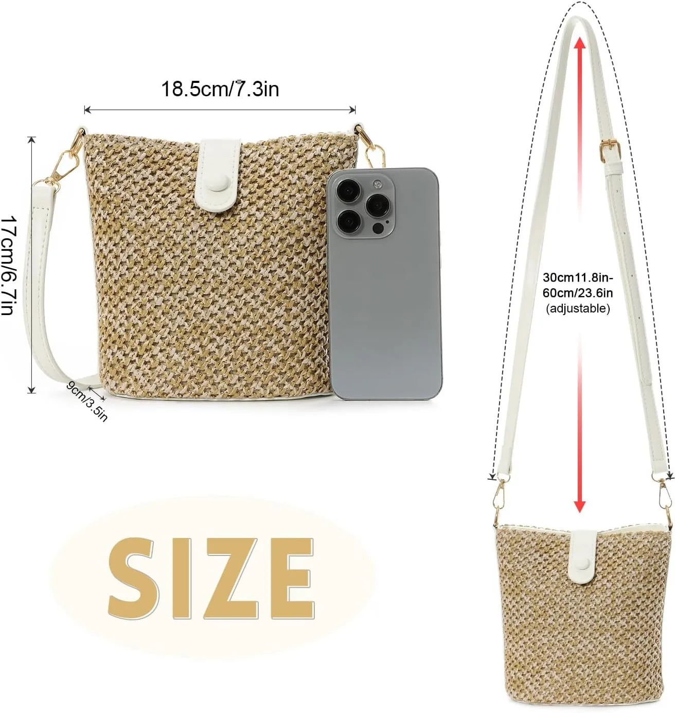 Oweisong Straw Crossbody Bags for Women Small Rattan Beach Purse and Handbags Summer Woven Bucket Shoulder Bag 2024