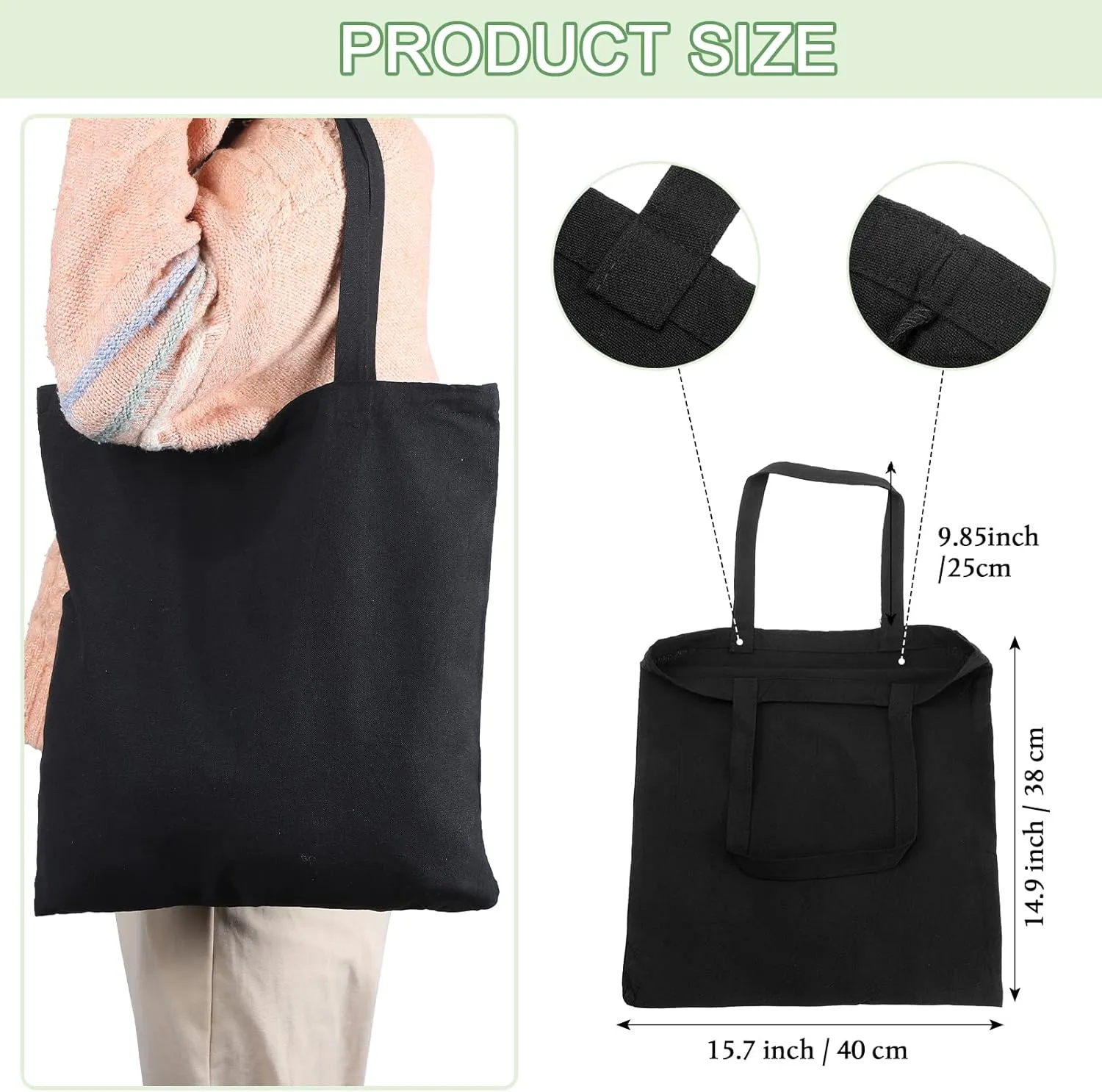 Roowest 60 Pcs Employee Appreciation Gifts Cotton Canvas Tote Bags Bulk Reusable Grocery Shopping Cloth Bags for Womens DIY(Black)