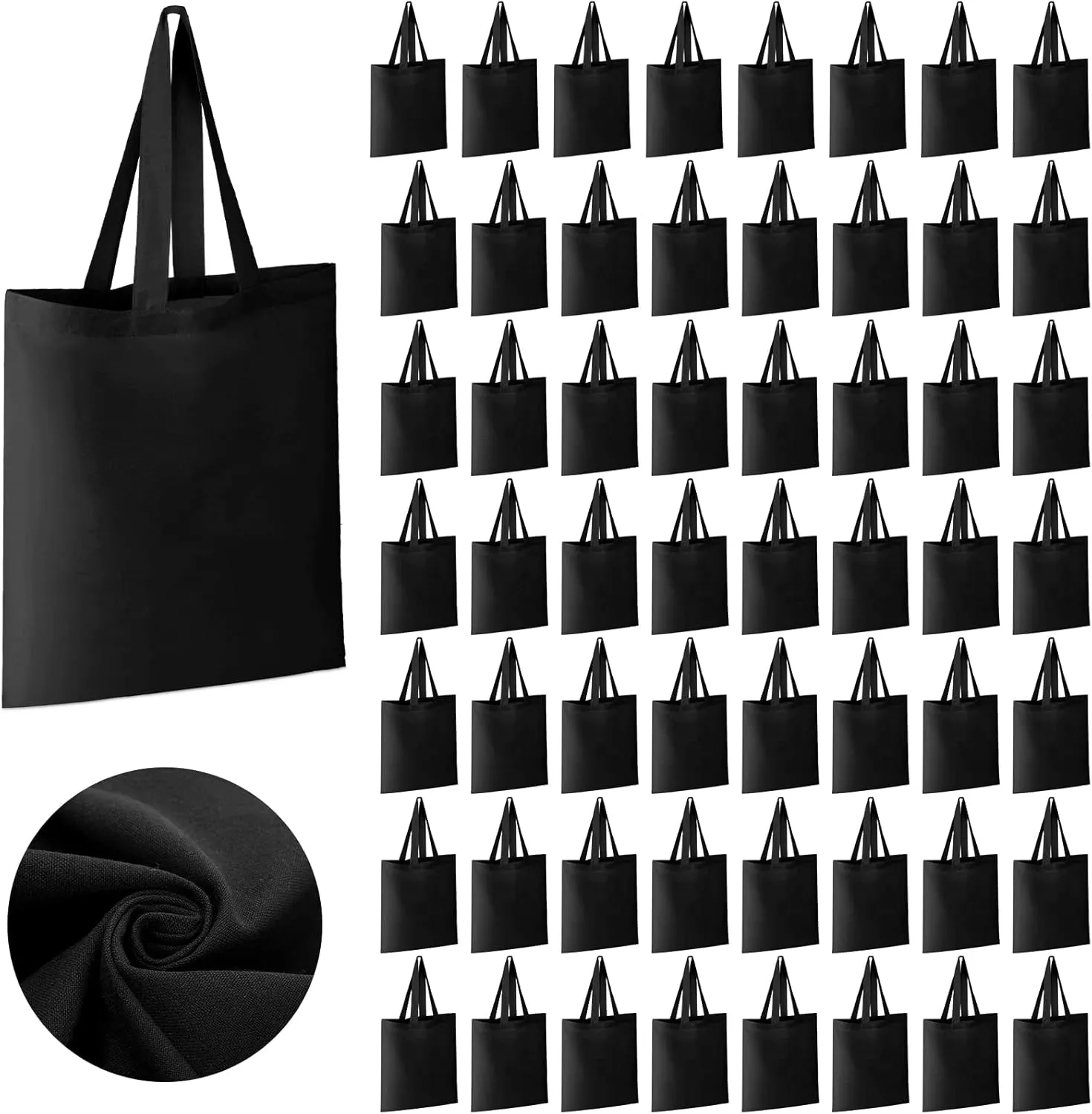 Roowest 60 Pcs Employee Appreciation Gifts Cotton Canvas Tote Bags Bulk Reusable Grocery Shopping Cloth Bags for Womens DIY(Black)