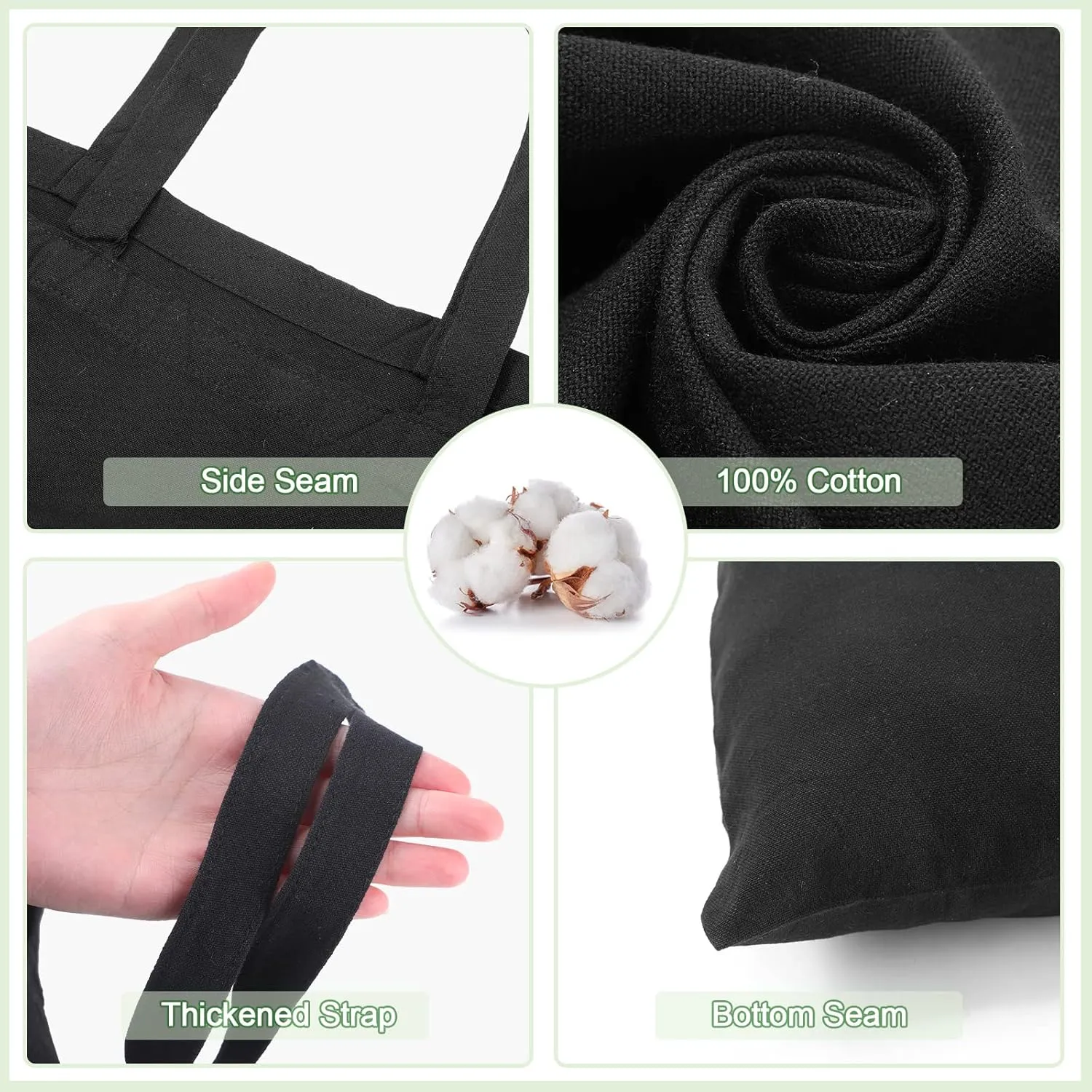 Roowest 60 Pcs Employee Appreciation Gifts Cotton Canvas Tote Bags Bulk Reusable Grocery Shopping Cloth Bags for Womens DIY(Black)