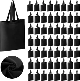 Roowest 60 Pcs Employee Appreciation Gifts Cotton Canvas Tote Bags Bulk Reusable Grocery Shopping Cloth Bags for Womens DIY(Black)