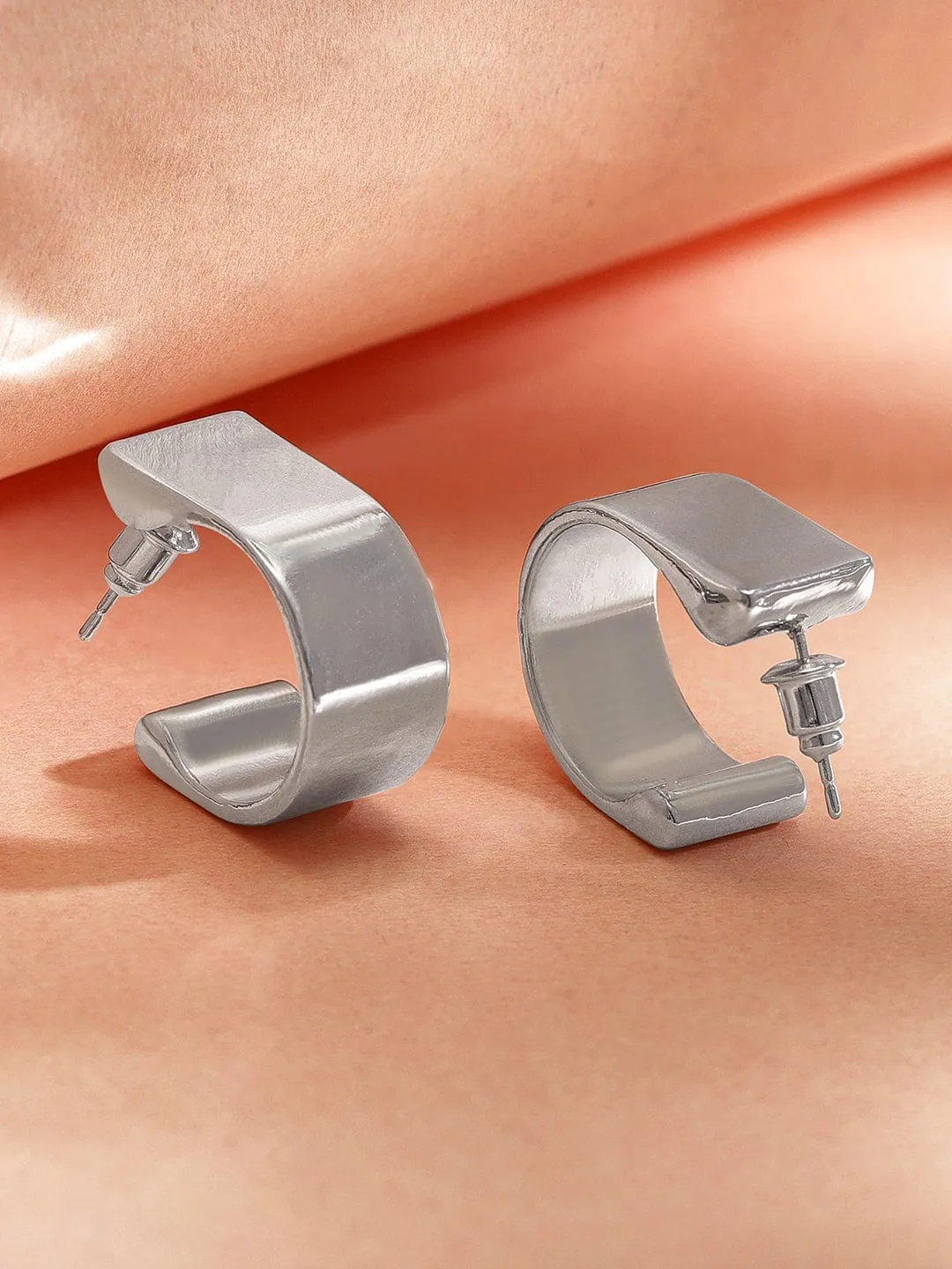 Rubans Silver-Plated Sleek Rectangular Hoop Earrings with Modern Minimalistic Design