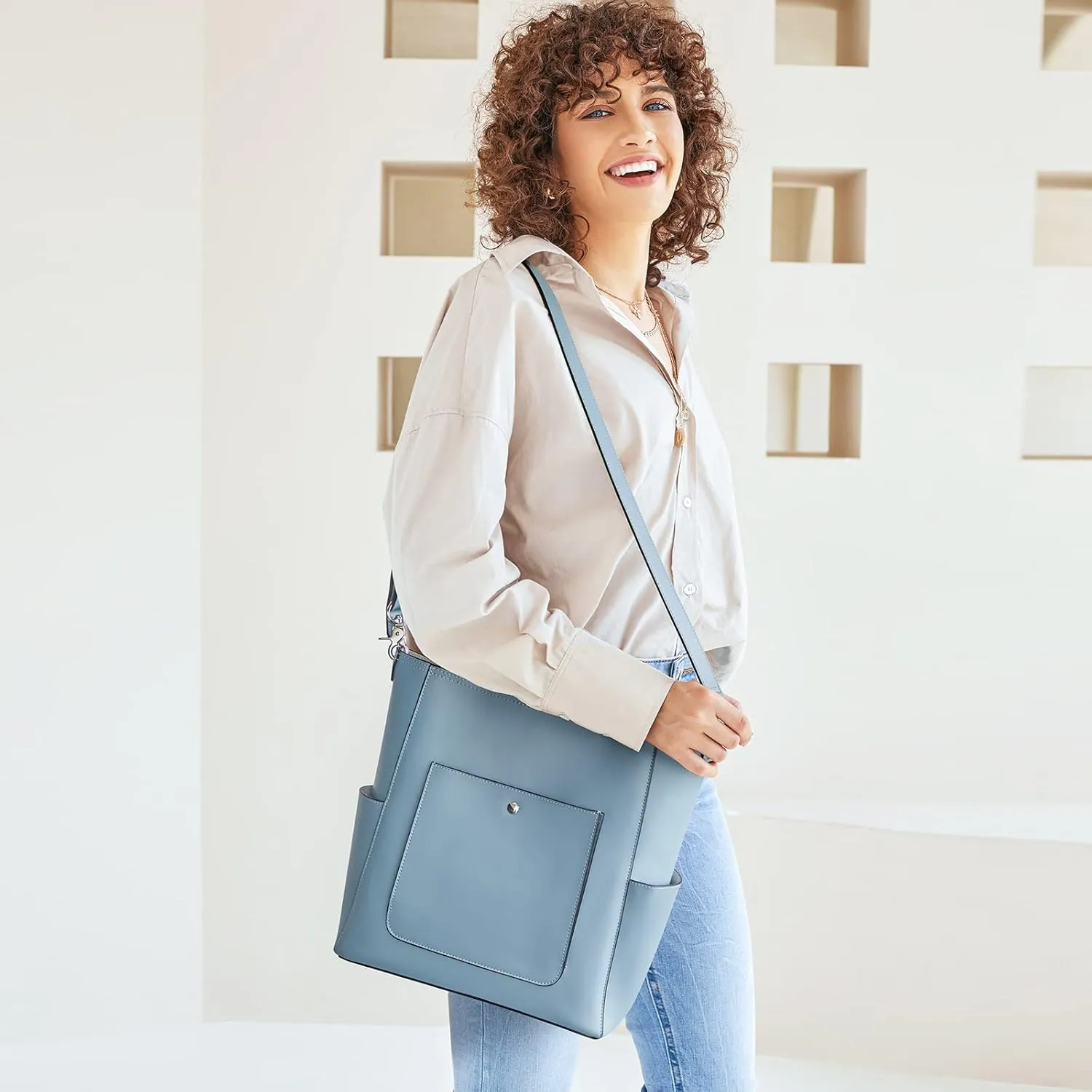 S-ZONE Genuine Leather Handbags Purses for Women with Inner Pouch Tote Bag Bucket Bags Crossbody Hobo Work Travel