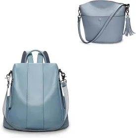 S-ZONE Leather Backpack Purses bundle with Crossbody Purse Bucket Shoulder Bag