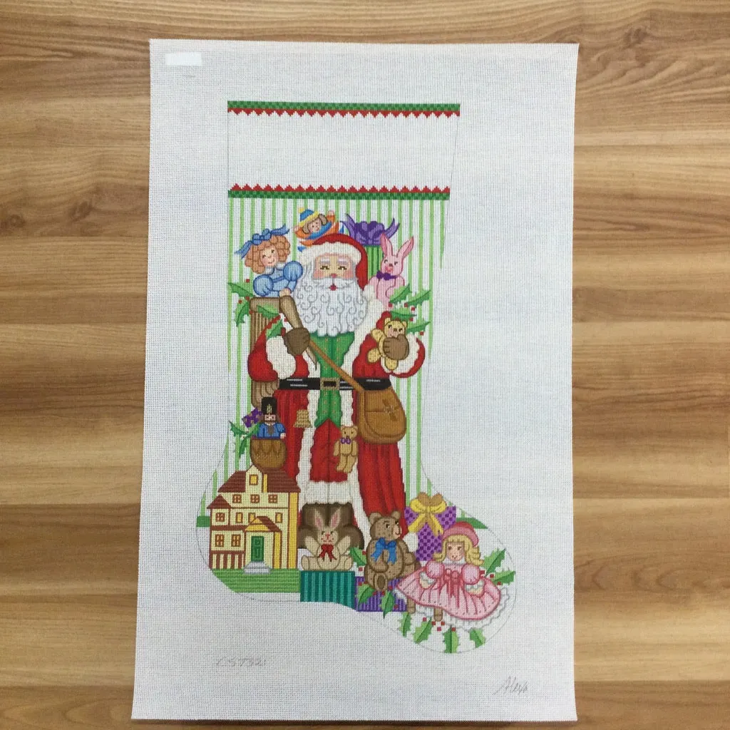 Santa with Girl Toys and Satchel Stocking 7321