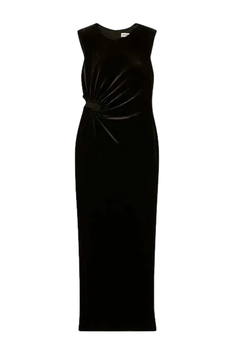 Self-Portrait Black Cutout Gathered Faux Pearl-embellished Velvet Gown UK 12