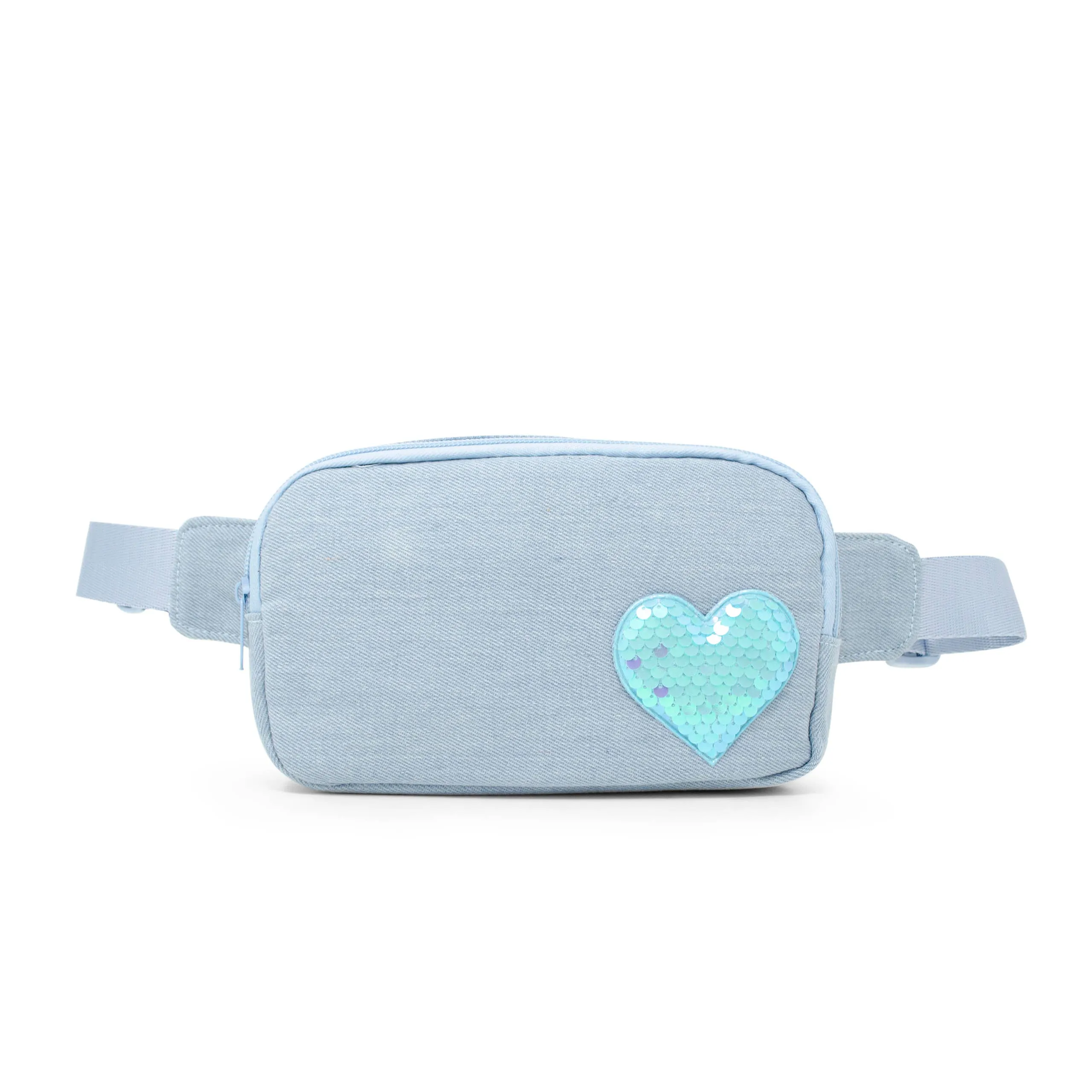 Sequin Heart Belt Bag for Kids: Blue Denim