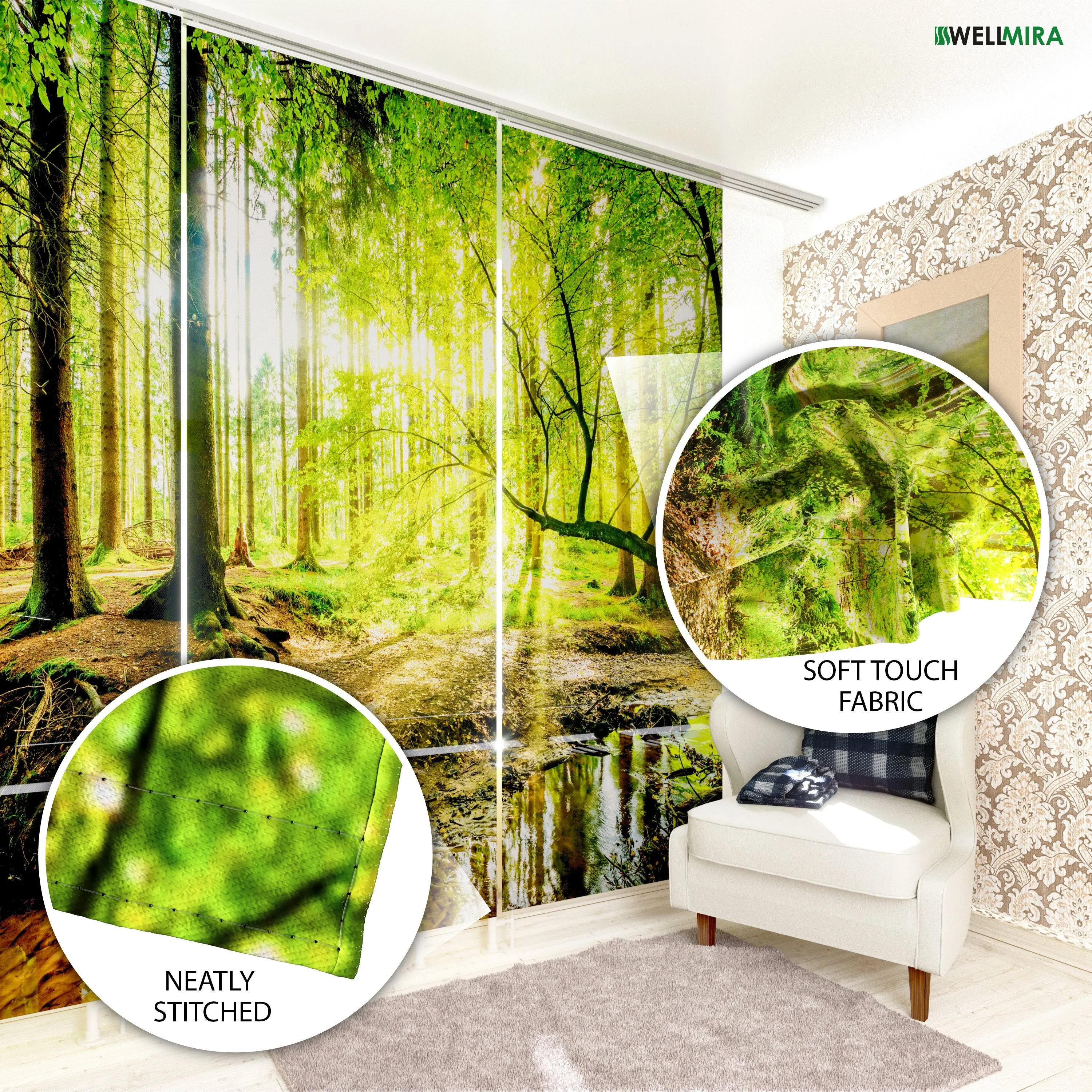 Set of 6 Panel Curtains Vintage Train