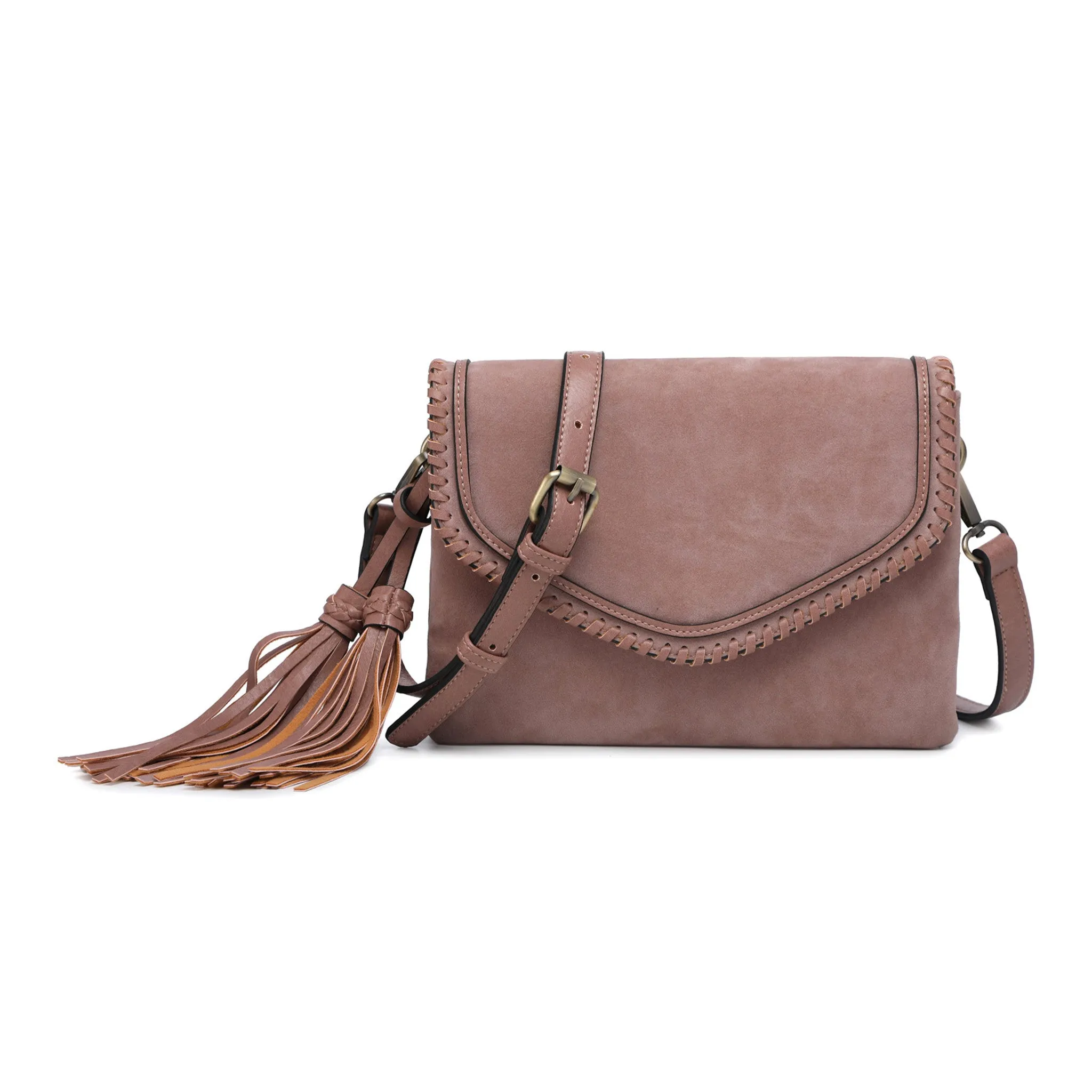 Sloane Flapover Crossbody w/ Whipstitch and Tassel
