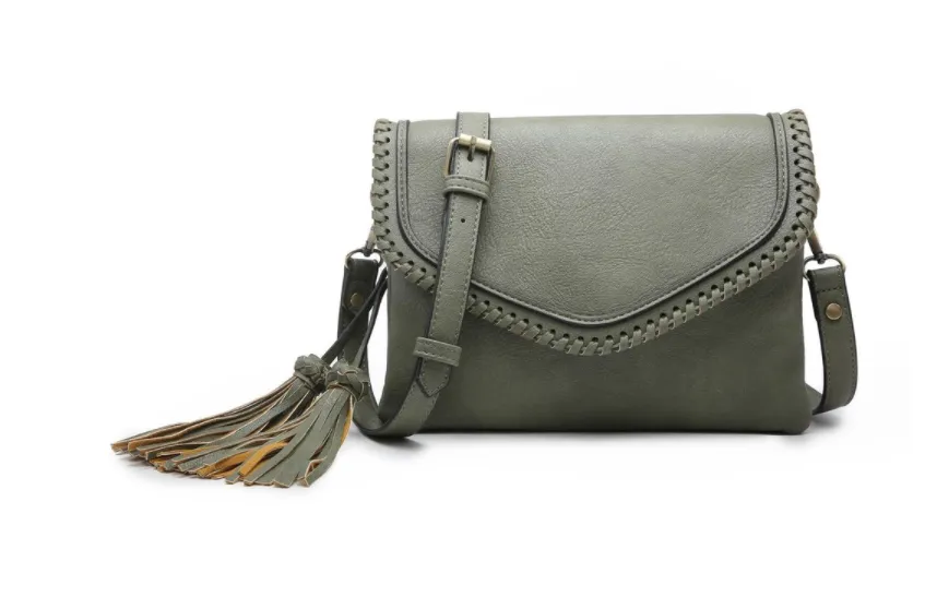 Sloane Flapover Crossbody w/ Whipstitch and Tassel