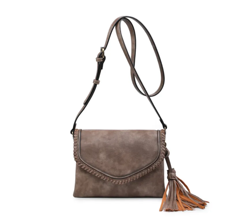Sloane Flapover Crossbody w/ Whipstitch and Tassel