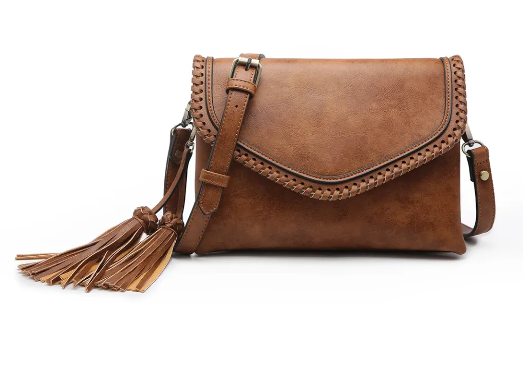Sloane Flapover Crossbody w/ Whipstitch and Tassel