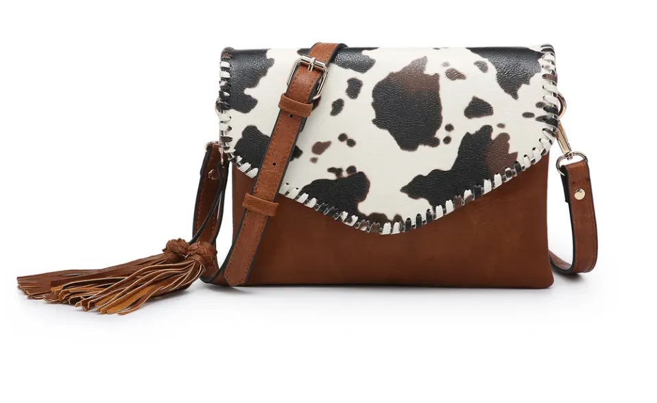 Sloane Flapover Crossbody w/ Whipstitch and Tassel