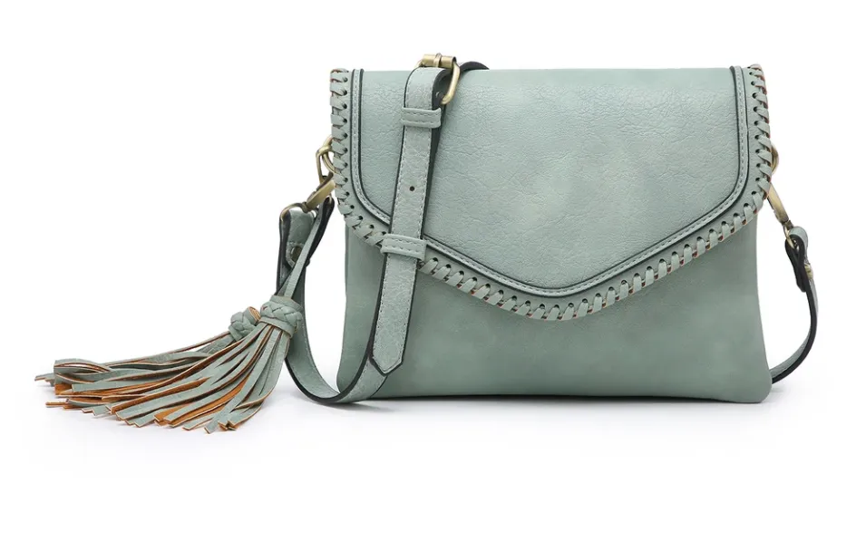 Sloane Flapover Crossbody w/ Whipstitch and Tassel