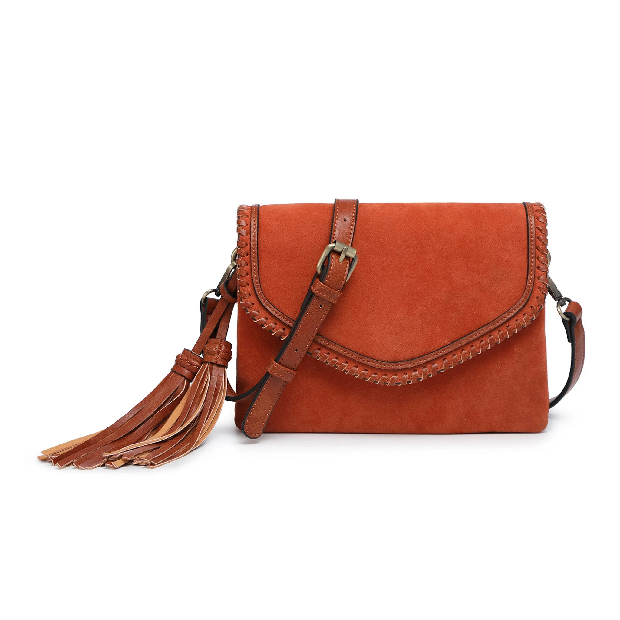 Sloane Flapover Crossbody w/ Whipstitch and Tassel