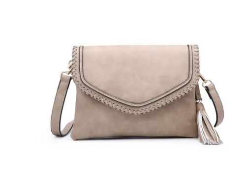 Sloane Flapover Crossbody w/ Whipstitch and Tassel