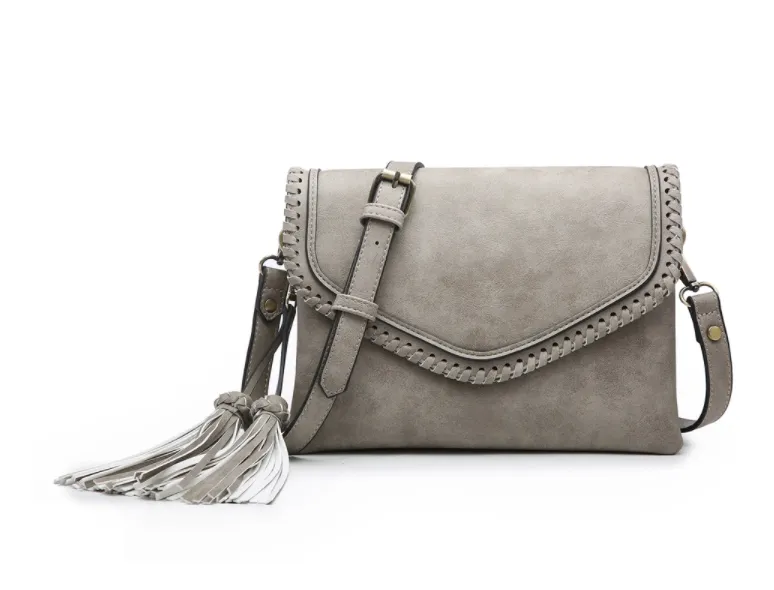 Sloane Flapover Crossbody w/ Whipstitch and Tassel
