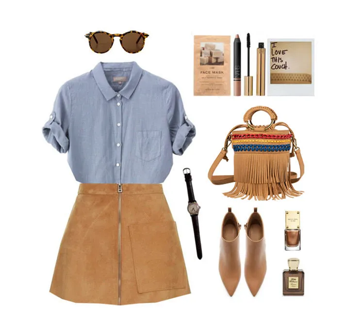 Small Vegan Leather Suede Bucket Bag Fringe Crossbody Boho Bag For Women