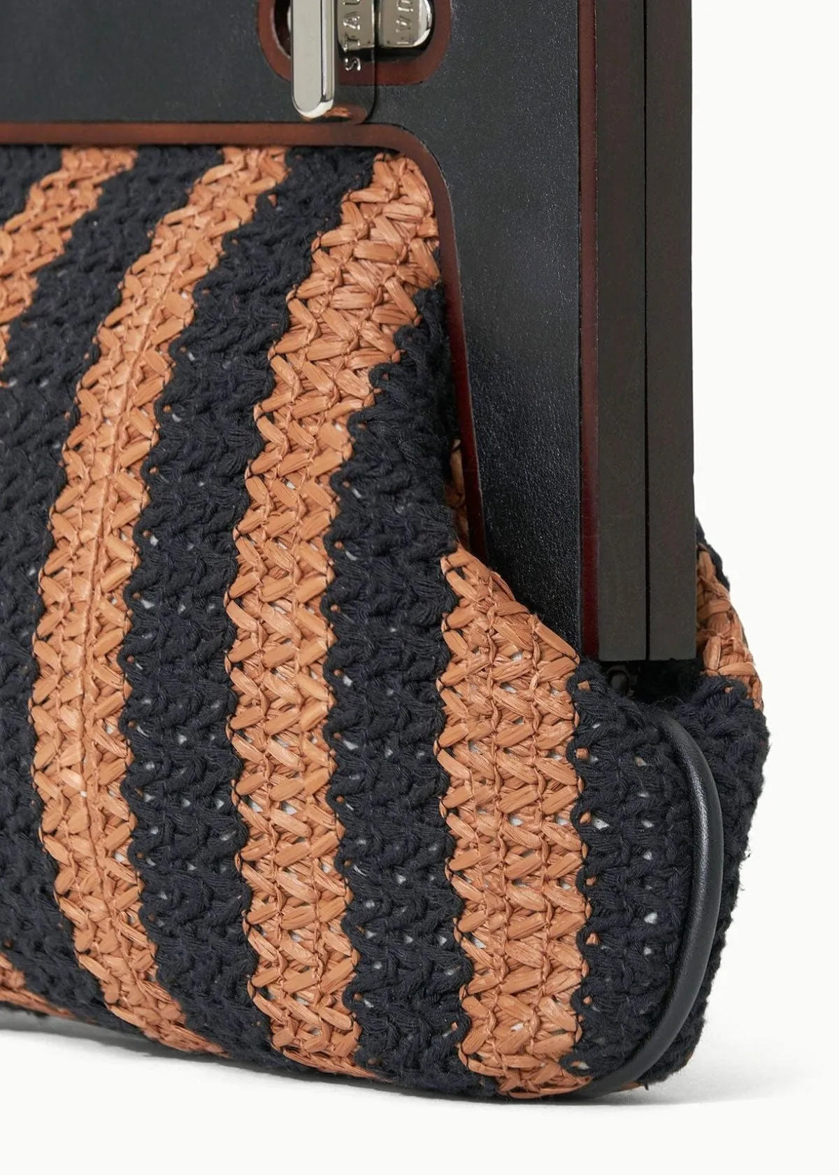 STAUD Alba Frame Clutch Handbag - Black/Tan Seashore Stripe