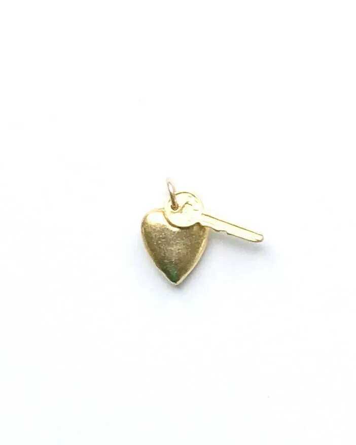 Tiny Key Charm, Gold Key, Tiny Heart Charm, Charm Bracelet, Key Charm, Gold Heart Charm, Vintage Key, Vintage Charm, Lock and Key, Cute Key