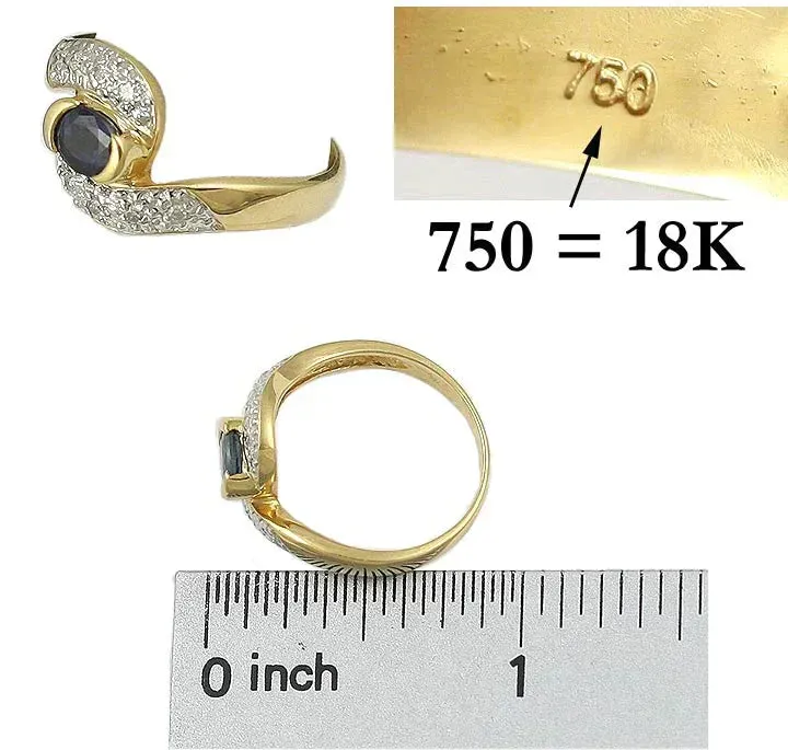 Very Attractive 18k Gold Sapphire & Diamond Bypass Eye Ring Modern