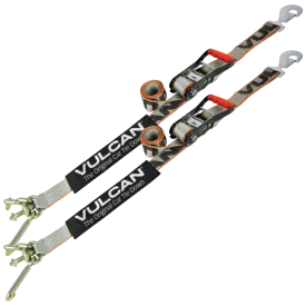 VULCAN Car Tie Down with RTJ Hook Cluster - Snap Hook - 96 Inch - 2 Pack - Silver Series - 3,300 Pound Safe Working Load