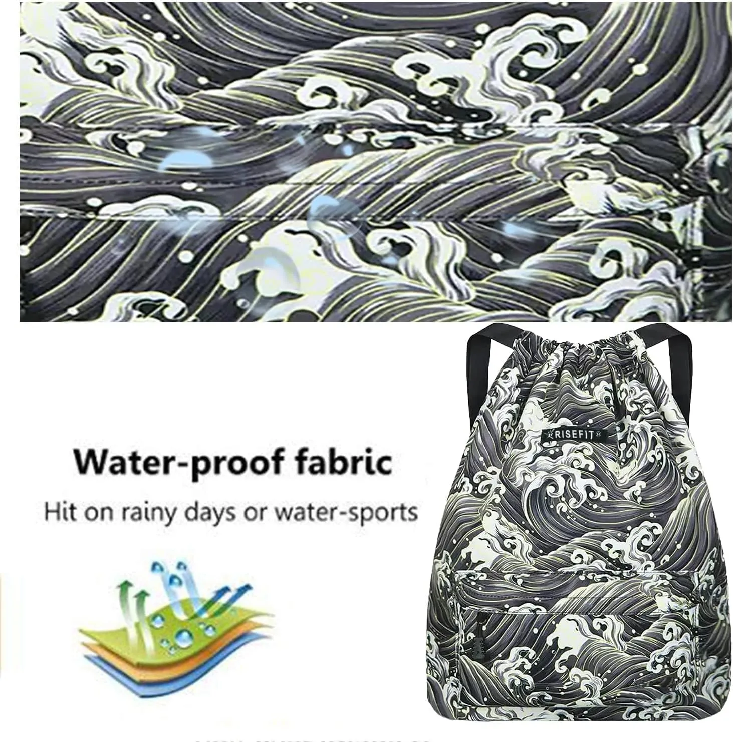 Waterproof Drawstring Bag, Gym Bag Sackpack Sports Beach Backpack for Men Women